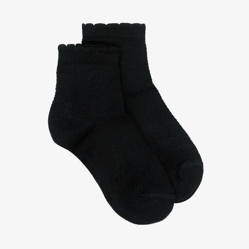 Carlomagno-Girls Black Cotton Mesh Socks | Childrensalon