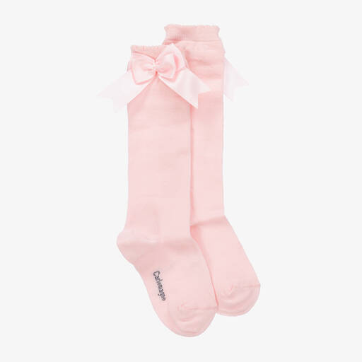 Carlomagno-Girls Pink Cotton Knee Length Socks  | Childrensalon