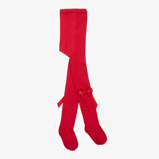 Carlomagno-Girls Red Cotton Bow Tights  | Childrensalon
