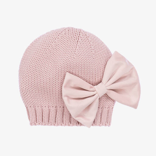 Catya-Girls Pink Wool Knit Bow Hat | Childrensalon