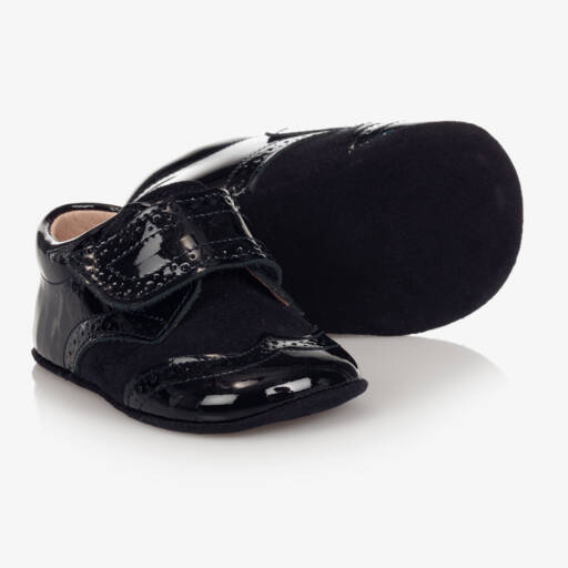 Children's Classics-حذاء جلد وشامواه لون كحلي لمرحلة قبل المشي للأطفال | Childrensalon