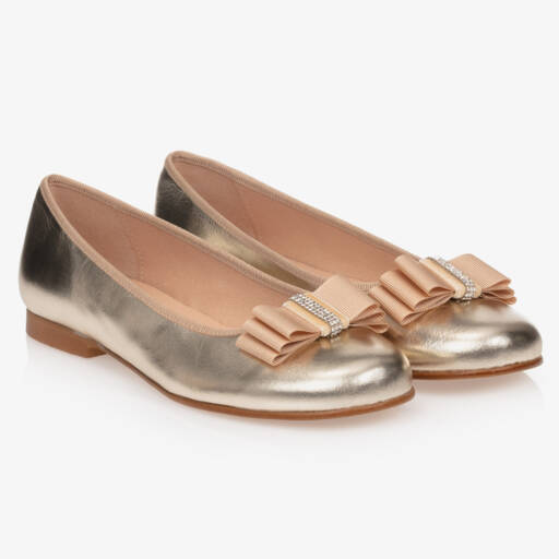 Children's Classics-Girls Gold Leather Ballerina Shoes | Childrensalon