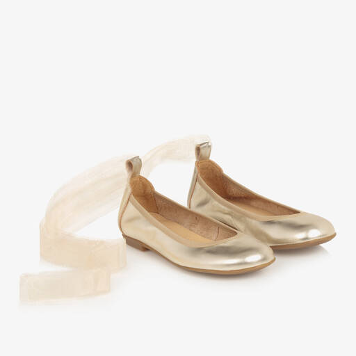 Children's Classics-Girls Gold Leather Ballerina Shoes | Childrensalon