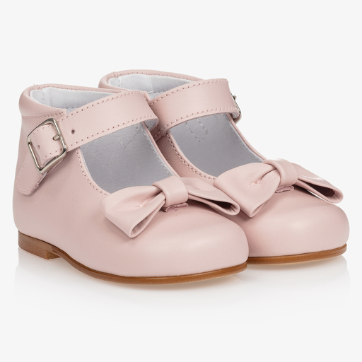 Children's Classics-Girls Pink Leather Bow Shoes | Childrensalon