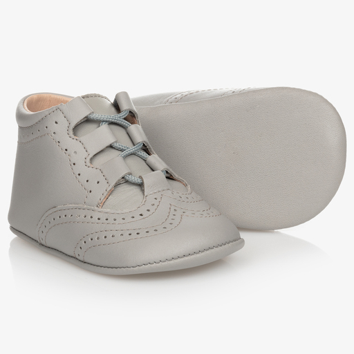 Children's Classics-Grey Leather Pre-Walker Shoes | Childrensalon