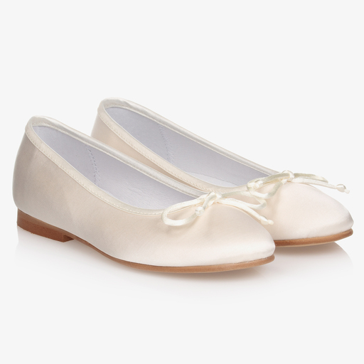 Children's Classics-Ivory Sateen Ballerina Pumps | Childrensalon