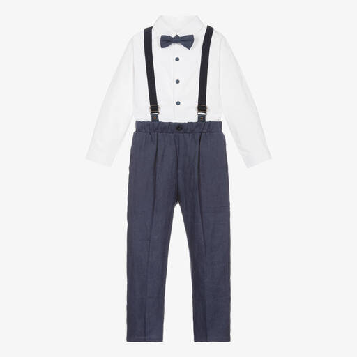 Childrensalon Occasions-Boys Blue Linen Trouser Set | Childrensalon