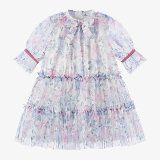 Childrensalon Occasions-Girls Pink & Blue Floral Tulle Dress | Childrensalon