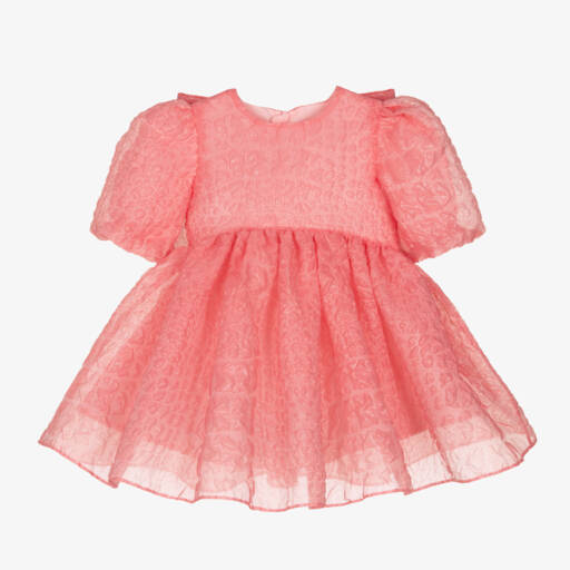 Childrensalon Occasions-Girls Pink Jacquard Bow Dress | Childrensalon