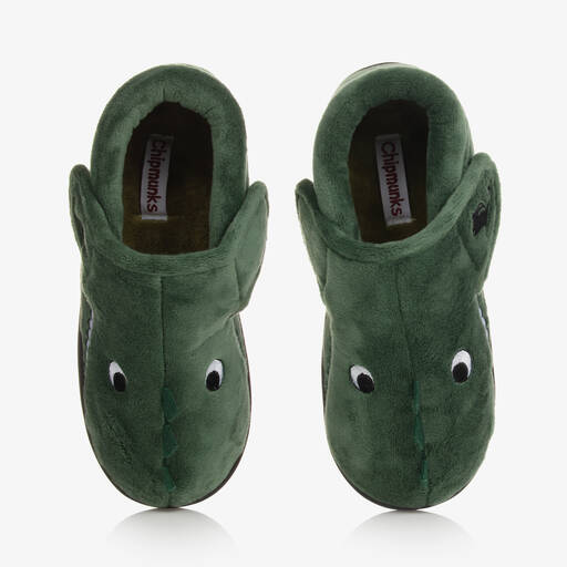 Chipmunks-Boys Green Dinosaur Velcro Slippers | Childrensalon