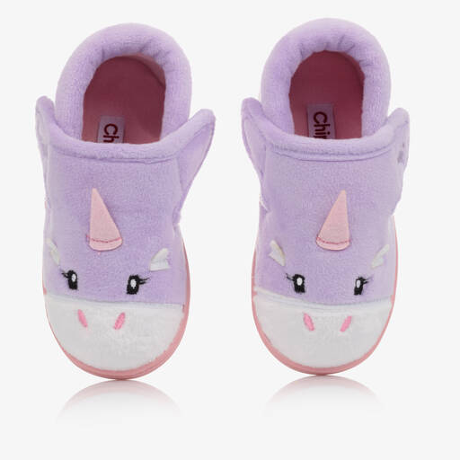 Chipmunks-Girls Purple Unicorn Velcro Slippers | Childrensalon