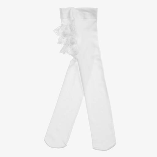 Country Kids-Baby Girls White Lace Ruffle Tights | Childrensalon