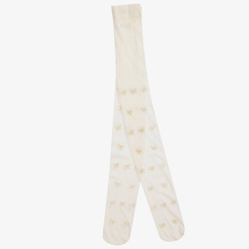 Country Kids-Girls Ivory & Gold Glitter Bow Tights | Childrensalon