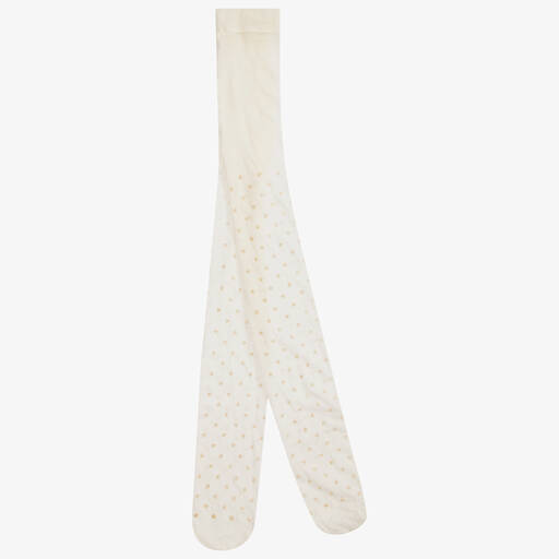 Country Kids-Girls Ivory & Gold Glitter Star Tights | Childrensalon