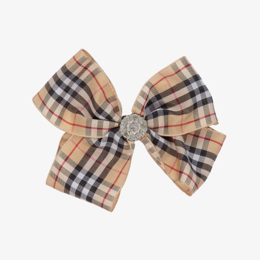 Cute Cute-Beige Checked Hair Clip (10cm) | Childrensalon