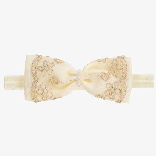 Cute Cute-Ivory & Gold Lace Bow Headband | Childrensalon