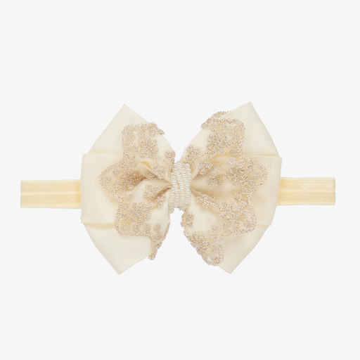 Cute Cute-Ivory & Gold Large Bow Headband  | Childrensalon