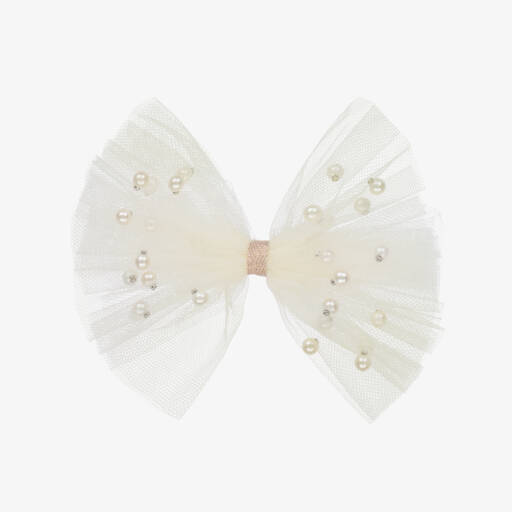 Cute Cute-Ivory Tulle Bow Hair Clip (12cm) | Childrensalon