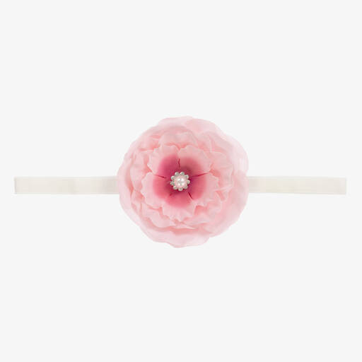 Cute Cute-Pink Silk Flower & Ivory Headband with Diamanté | Childrensalon