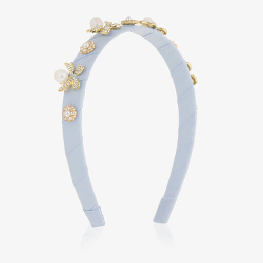 David Charles-Girls Blue & Diamanté Bow Hairband | Childrensalon