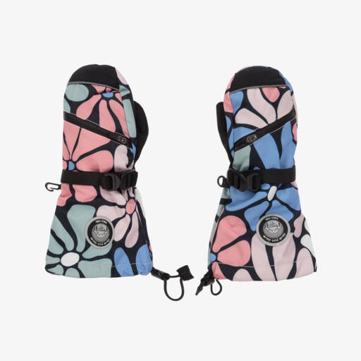 Deux par Deux-Pink & Blue Flower Print Ski Mittens | Childrensalon