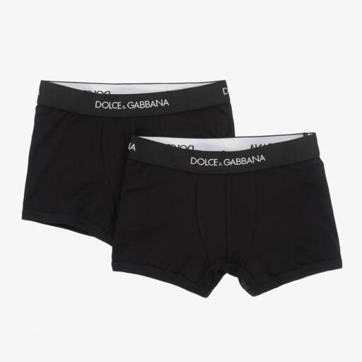Dolce & Gabbana-Boys Black Jacquard Logo Cotton Boxers (2 Pack) | Childrensalon