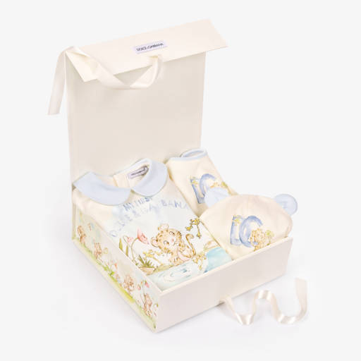 Dolce & Gabbana-Ivory & Blue Leopard Babysuit Gift Set | Childrensalon