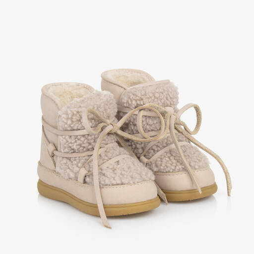 Donsje-Baby Girls Beige Faux Fleece & Nubuck Boots | Childrensalon