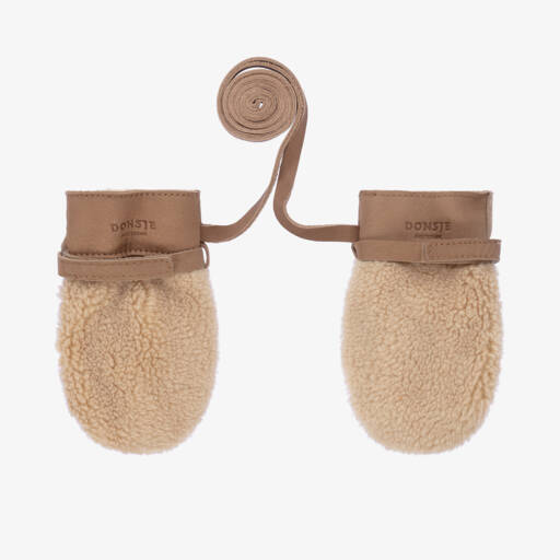 Donsje-Beige Teddy Fleece Mittens | Childrensalon