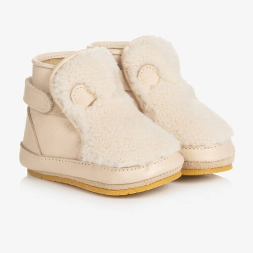 Donsje-Girls Ivory Leather Polar Bear Boots | Childrensalon