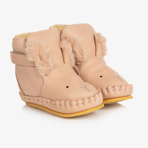Donsje-Girls Pink Leather Bunny Boots | Childrensalon