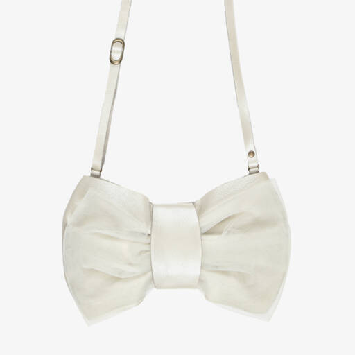 Donsje-Ivory Bow Leather Shoulder Bag (20cm) | Childrensalon