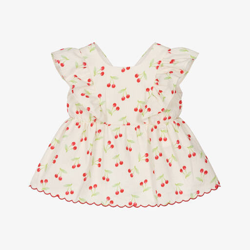 Dr. Kid-Girls Ivory Cotton Cherry Blouse | Childrensalon