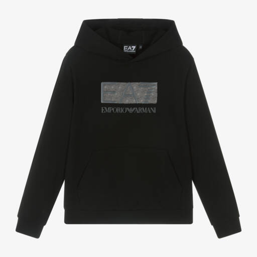 EA7 Emporio Armani-Boys Black Cotton EA7 Hoodie | Childrensalon