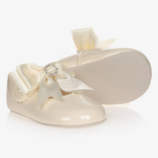Early Days-Baby Girls Ivory Patent Pre-Walker Shoes with Bow | Childrensalon