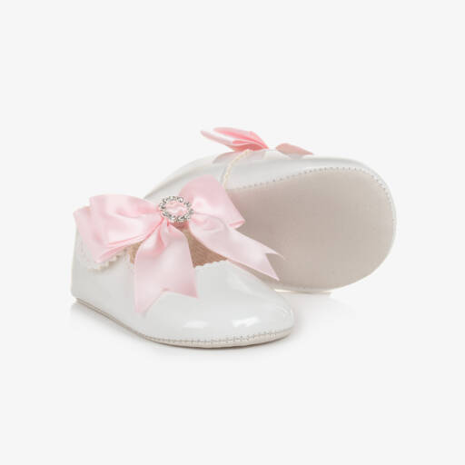 Early Days-Baby Girls White Patent Pre-Walker Shoes with Pink Bow  | Childrensalon