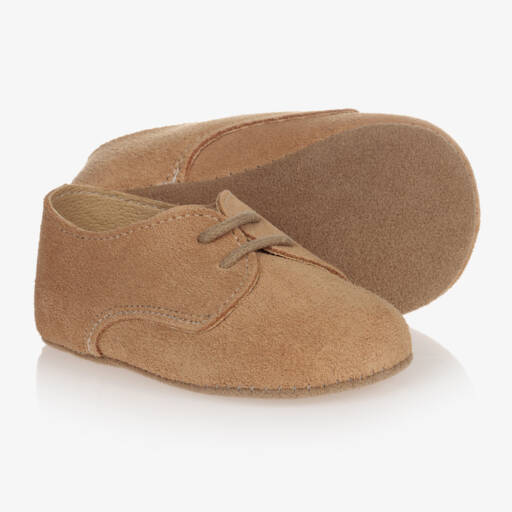 Early Days-Beige Suede Leather Lace-Up Pre-Walker Shoes | Childrensalon