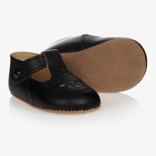 Early Days-Black Cut-Out Leather Pre-Walker Shoes | Childrensalon
