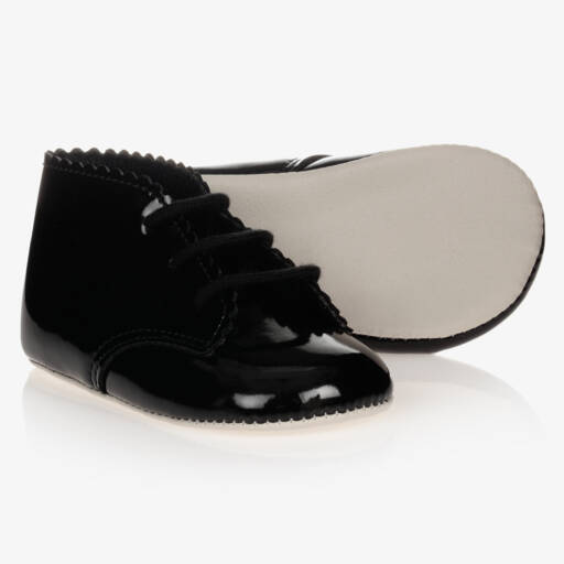 Early Days-Black Patent Lace-Up Pre-Walker Shoes | Childrensalon