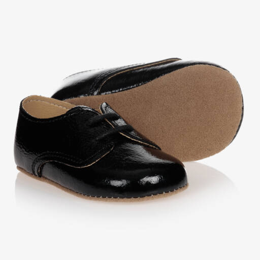 Early Days-Black Patent Leather Lace-Up Pre-Walker Shoes | Childrensalon