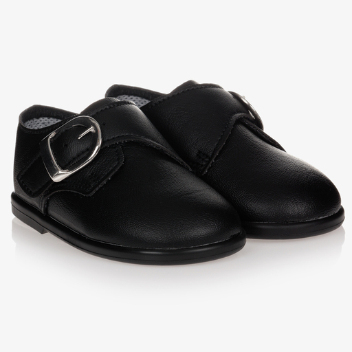 Early Days-Boys Black First-Walker Shoes | Childrensalon