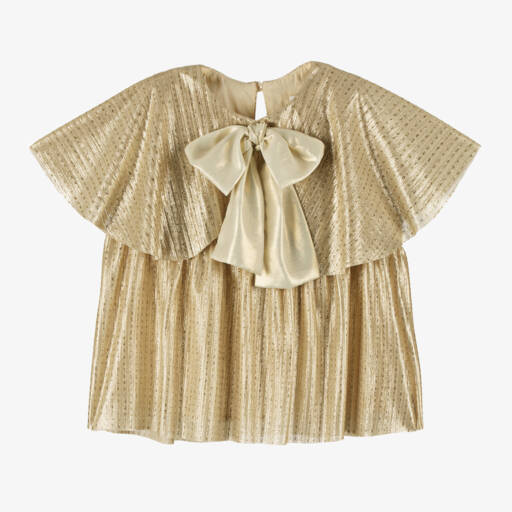 EIRENE-Girls Gold Plissé Blouse | Childrensalon