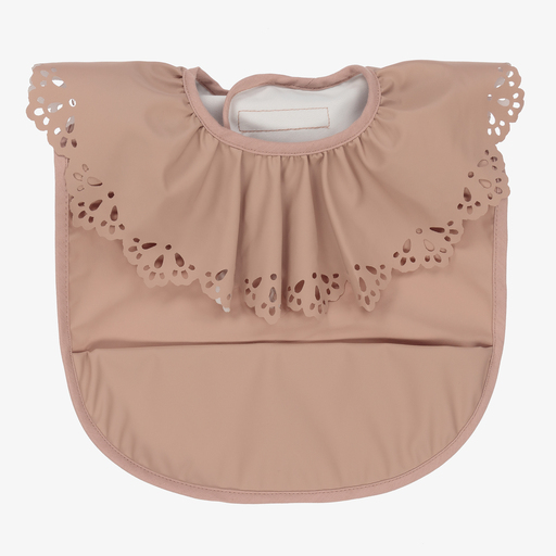 Elodie-Baby Girls Pink Ruffle Bib | Childrensalon
