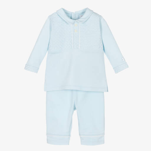 Emile et Rose-Baby Boys Blue Cotton Jersey Trouser Set | Childrensalon