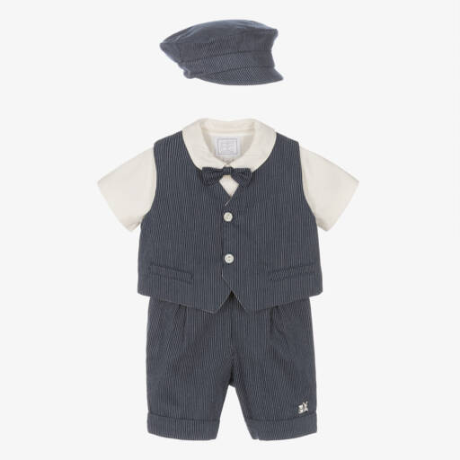Emile et Rose-Baby Boys Blue Cotton Pinstripe Shorts Set | Childrensalon