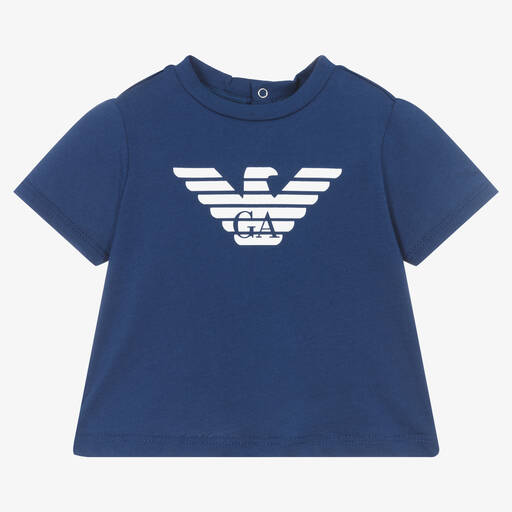 Emporio Armani-Boys Blue Cotton T-Shirt | Childrensalon