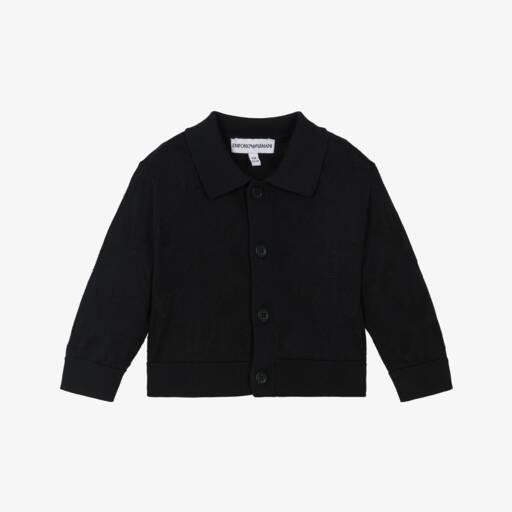 Emporio Armani-Boys Navy Blue Eagle Logo Knit Cardigan | Childrensalon