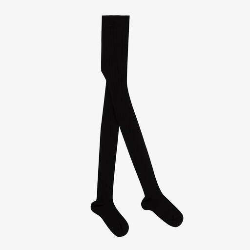 Falke-Black Ribbed Cotton Knit Tights | Childrensalon