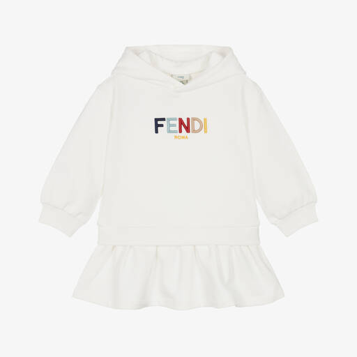Fendi-فستان سويتشيرت قطن لون أبيض للمولودات | Childrensalon