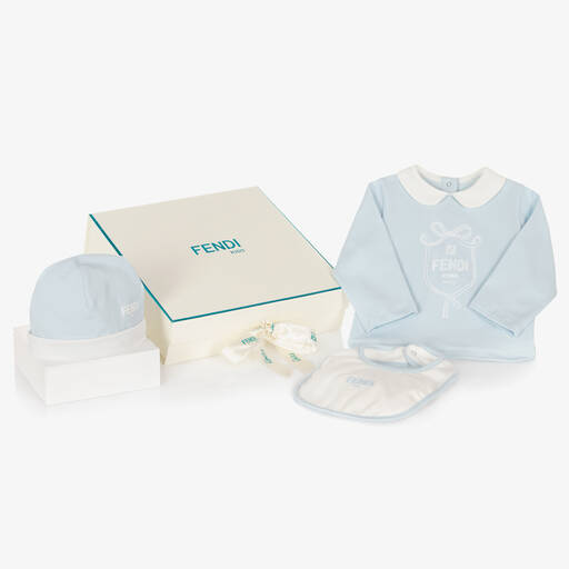 Fendi-Blue Cotton Jersey Babysuit Set | Childrensalon